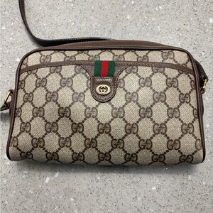 Gucci GG Monogram Canvas Crossbody with Web Stripe - Brown/Tan